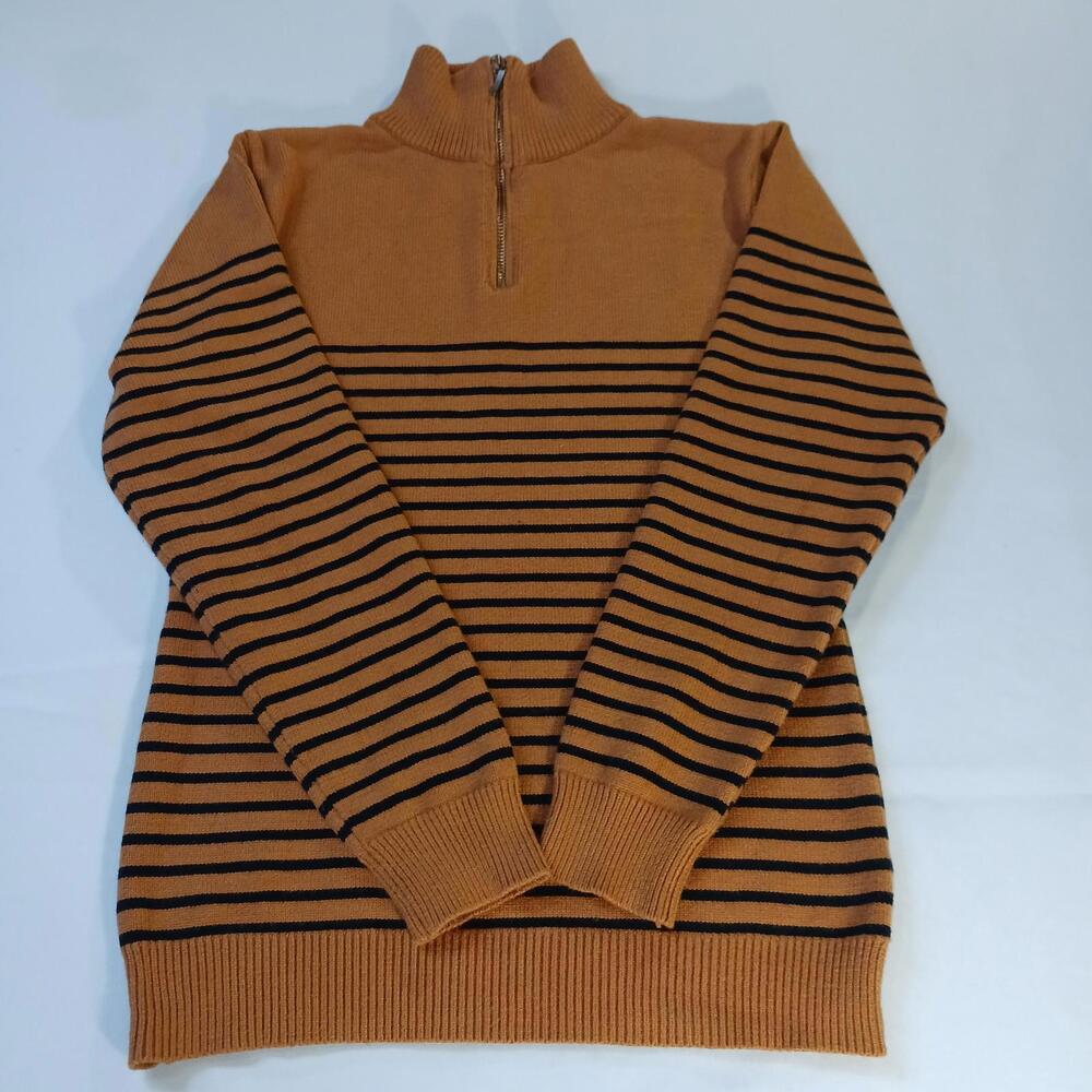 Coofandy Women's Orange & Black Stripes 1/4 Zip Pullover Sweater Size Medium